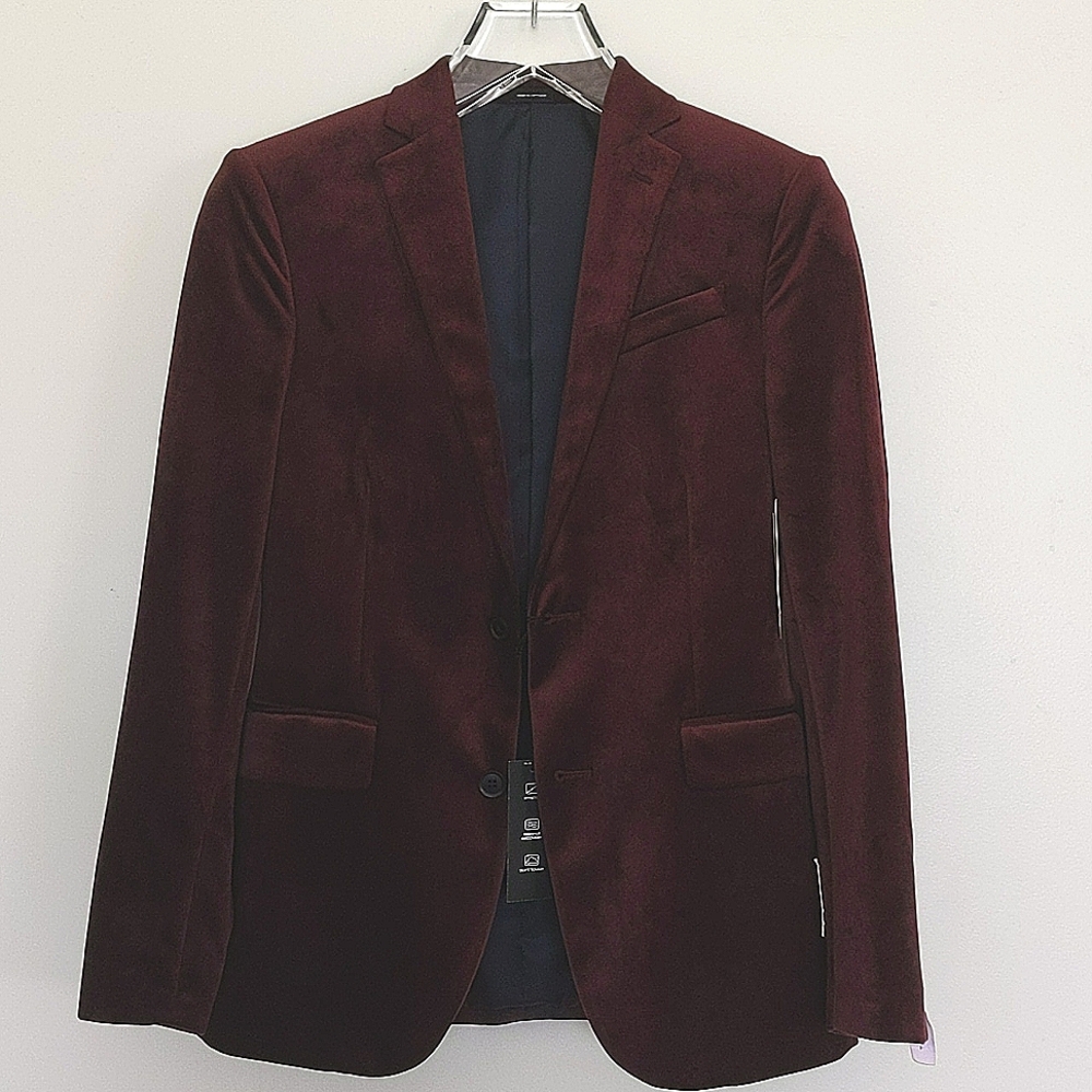 J Ferrar Evening Edition Burgundy Velvet Dinner Jacket Size 36 Regular Slim Fit